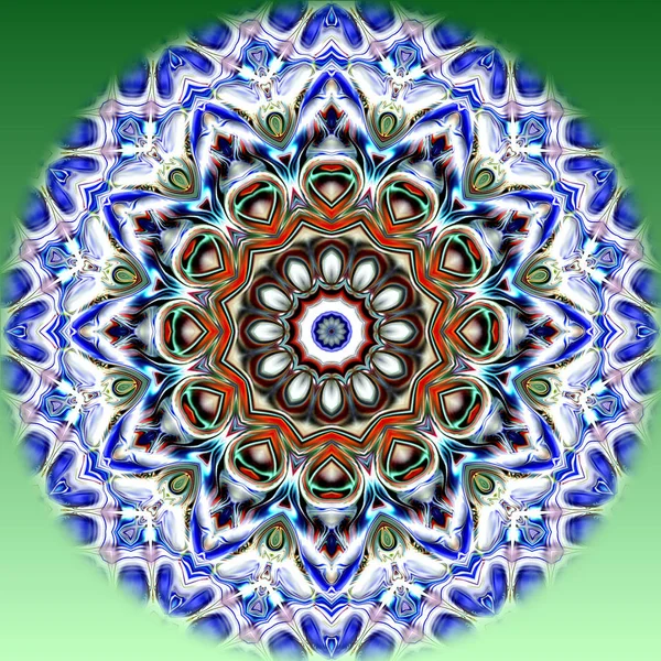 Benzersiz mandala, Oriental yuvarlak desen, mistik motifi, egzotik arka plan. Fantastik fraktal tasarım, geometrik doku parlayan renkli dijital sanat.