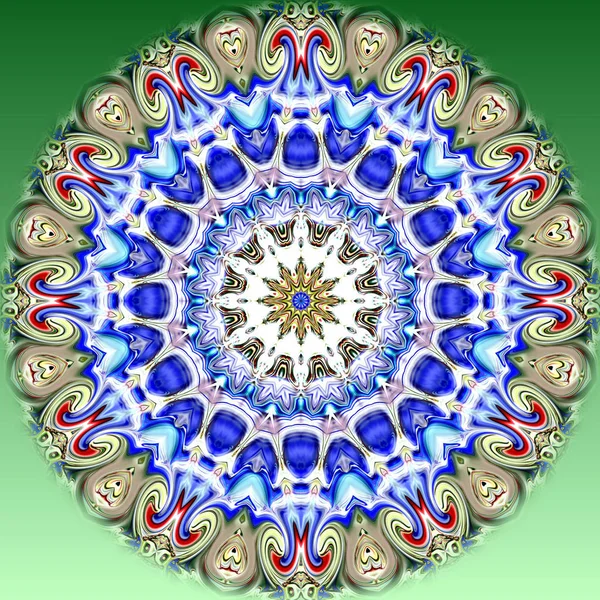 Benzersiz mandala, Oriental yuvarlak desen, mistik motifi, egzotik arka plan. Fantastik fraktal tasarım, geometrik doku parlayan renkli dijital sanat.