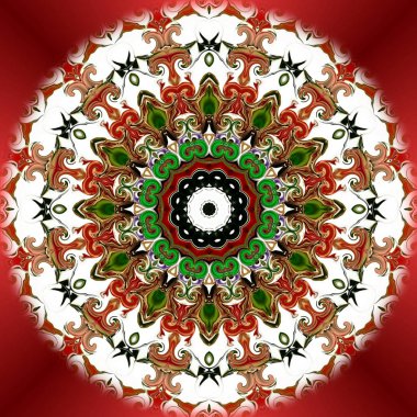 Benzersiz mandala, Oriental yuvarlak desen, mistik motifi, egzotik arka plan. Fantastik fraktal tasarım, geometrik doku parlayan renkli dijital sanat.