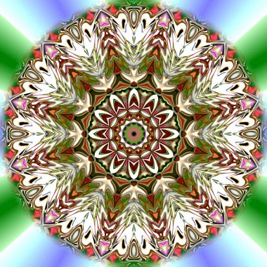 Benzersiz mandala, Oriental yuvarlak desen, mistik motifi, egzotik arka plan. Fantastik fraktal tasarım, geometrik doku parlayan renkli dijital sanat.