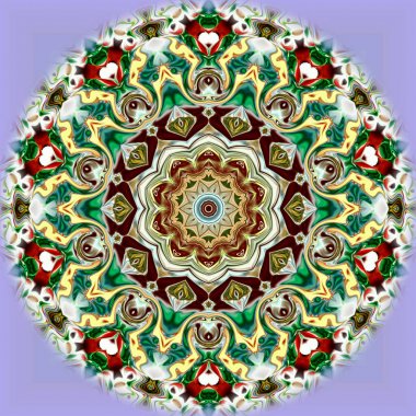 Benzersiz mandala, Oriental yuvarlak desen, mistik motifi, egzotik arka plan. Fantastik fraktal tasarım, geometrik doku parlayan renkli dijital sanat.