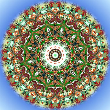 Benzersiz mandala, Oriental yuvarlak desen, mistik motifi, egzotik arka plan. Fantastik fraktal tasarım, geometrik doku parlayan renkli dijital sanat.