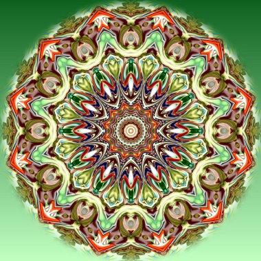 Benzersiz mandala, Oriental yuvarlak desen, mistik motifi, egzotik arka plan. Fantastik fraktal tasarım, geometrik doku parlayan renkli dijital sanat.