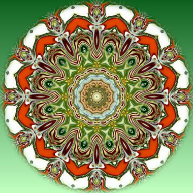 Benzersiz mandala, Oriental yuvarlak desen, mistik motifi, egzotik arka plan. Fantastik fraktal tasarım, geometrik doku parlayan renkli dijital sanat.