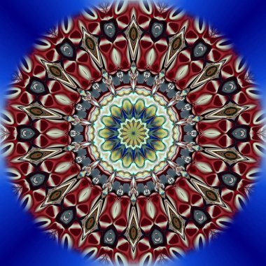 Benzersiz mandala, Oriental yuvarlak desen, mistik motifi, egzotik arka plan. Fantastik fraktal tasarım, geometrik doku parlayan renkli dijital sanat.