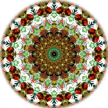 Benzersiz mandala, Oriental yuvarlak desen, mistik motifi, egzotik arka plan. Fantastik fraktal tasarım, geometrik doku parlayan renkli dijital sanat.