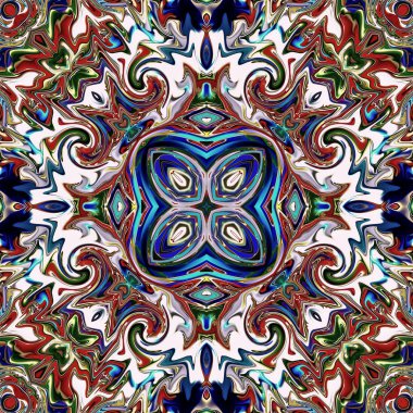 Benzersiz mandala, Oriental yuvarlak desen, mistik motifi, egzotik arka plan. Fantastik fraktal tasarım, geometrik doku parlayan renkli dijital sanat.