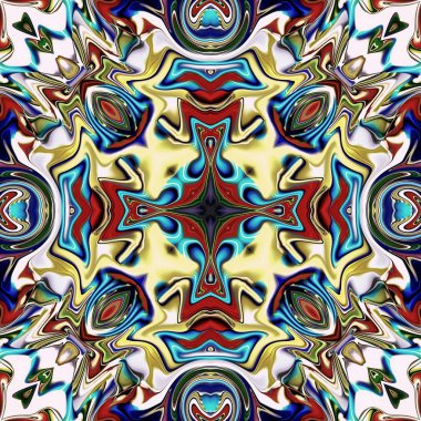 Benzersiz mandala, Oriental yuvarlak desen, mistik motifi, egzotik arka plan. Fantastik fraktal tasarım, geometrik doku parlayan renkli dijital sanat.