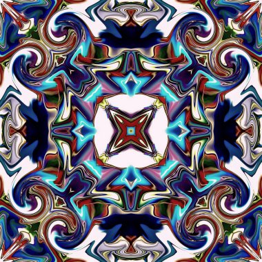 Benzersiz mandala, Oriental yuvarlak desen, mistik motifi, egzotik arka plan. Fantastik fraktal tasarım, geometrik doku parlayan renkli dijital sanat.