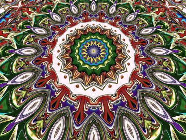 Benzersiz mandala, Oriental yuvarlak desen, mistik motifi, egzotik arka plan. Fantastik fraktal tasarım, geometrik doku parlayan renkli dijital sanat.