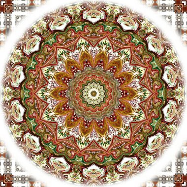 Benzersiz mandala, Oriental yuvarlak desen, mistik motifi, egzotik arka plan. Fantastik fraktal tasarım, geometrik doku parlayan renkli dijital sanat.