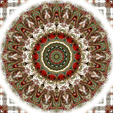 Benzersiz mandala, Oriental yuvarlak desen, mistik motifi, egzotik arka plan. Fantastik fraktal tasarım, geometrik doku parlayan renkli dijital sanat.