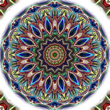 Benzersiz mandala, Oriental yuvarlak desen, mistik motifi, egzotik arka plan. Fantastik fraktal tasarım, geometrik doku parlayan renkli dijital sanat.