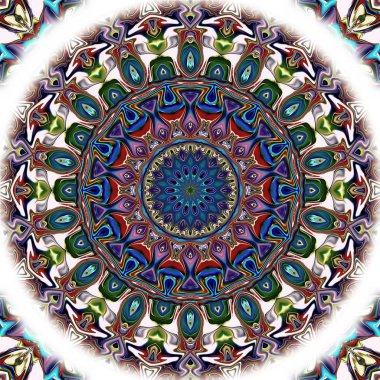 Benzersiz mandala, Oriental yuvarlak desen, mistik motifi, egzotik arka plan. Fantastik fraktal tasarım, geometrik doku parlayan renkli dijital sanat.
