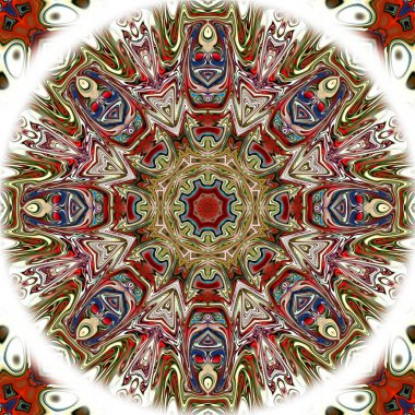 Benzersiz mandala, Oriental yuvarlak desen, mistik motifi, egzotik arka plan. Fantastik fraktal tasarım, geometrik doku parlayan renkli dijital sanat.