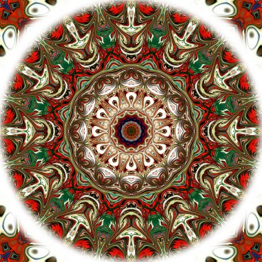 Benzersiz mandala, Oriental yuvarlak desen, mistik motifi, egzotik arka plan. Fantastik fraktal tasarım, geometrik doku parlayan renkli dijital sanat.