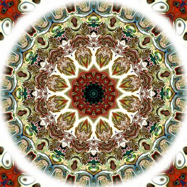 Benzersiz mandala, Oriental yuvarlak desen, mistik motifi, egzotik arka plan. Fantastik fraktal tasarım, geometrik doku parlayan renkli dijital sanat.