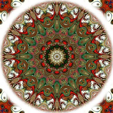 Benzersiz mandala, Oriental yuvarlak desen, mistik motifi, egzotik arka plan. Fantastik fraktal tasarım, geometrik doku parlayan renkli dijital sanat.