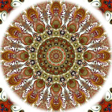 Benzersiz mandala, Oriental yuvarlak desen, mistik motifi, egzotik arka plan. Fantastik fraktal tasarım, geometrik doku parlayan renkli dijital sanat.