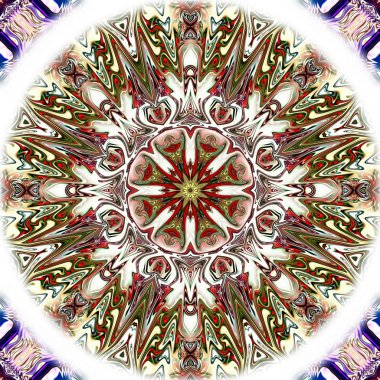 Benzersiz mandala, Oriental yuvarlak desen, mistik motifi, egzotik arka plan. Fantastik fraktal tasarım, geometrik doku parlayan renkli dijital sanat.