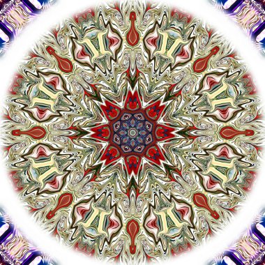 Benzersiz mandala, Oriental yuvarlak desen, mistik motifi, egzotik arka plan. Fantastik fraktal tasarım, geometrik doku parlayan renkli dijital sanat.