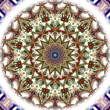 Benzersiz mandala, Oriental yuvarlak desen, mistik motifi, egzotik arka plan. Fantastik fraktal tasarım, geometrik doku parlayan renkli dijital sanat.