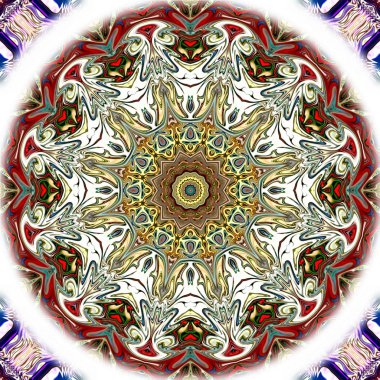 Benzersiz mandala, Oriental yuvarlak desen, mistik motifi, egzotik arka plan. Fantastik fraktal tasarım, geometrik doku parlayan renkli dijital sanat.