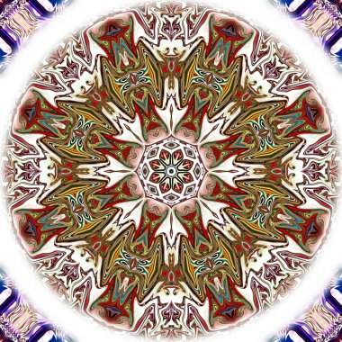 Benzersiz mandala, Oriental yuvarlak desen, mistik motifi, egzotik arka plan. Fantastik fraktal tasarım, geometrik doku parlayan renkli dijital sanat.