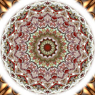 Benzersiz mandala, Oriental yuvarlak desen, mistik motifi, egzotik arka plan. Fantastik fraktal tasarım, geometrik doku parlayan renkli dijital sanat.