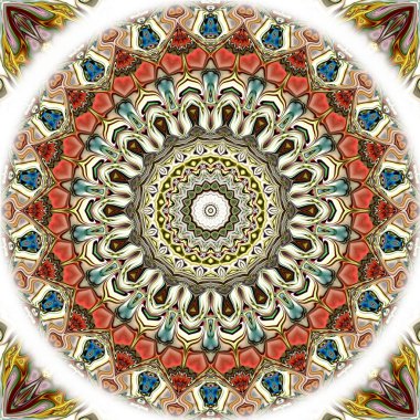 Benzersiz mandala, Oriental yuvarlak desen, mistik motifi, egzotik arka plan. Fantastik fraktal tasarım, geometrik doku parlayan renkli dijital sanat.