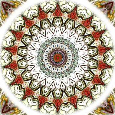 Benzersiz mandala, Oriental yuvarlak desen, mistik motifi, egzotik arka plan. Fantastik fraktal tasarım, geometrik doku parlayan renkli dijital sanat.