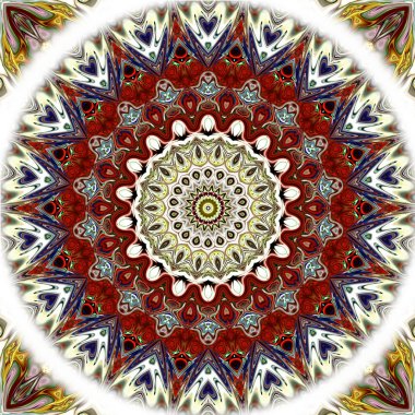 Benzersiz mandala, Oriental yuvarlak desen, mistik motifi, egzotik arka plan. Fantastik fraktal tasarım, geometrik doku parlayan renkli dijital sanat.