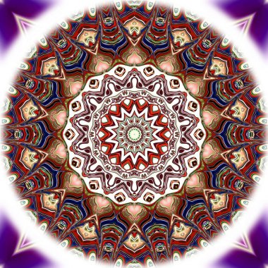 Benzersiz mandala, Oriental yuvarlak desen, mistik motifi, egzotik arka plan. Fantastik fraktal tasarım, geometrik doku parlayan renkli dijital sanat.