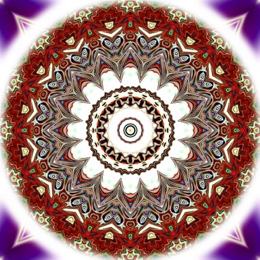 Benzersiz mandala, Oriental yuvarlak desen, mistik motifi, egzotik arka plan. Fantastik fraktal tasarım, geometrik doku parlayan renkli dijital sanat.