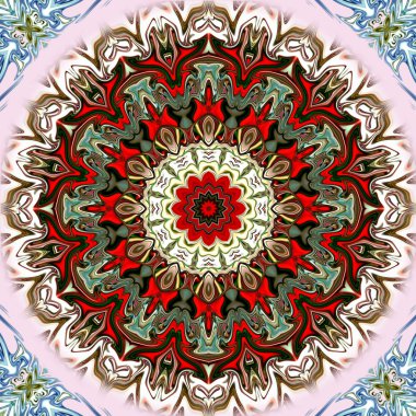 Benzersiz mandala, Oriental yuvarlak desen, mistik motifi, egzotik arka plan. Fantastik fraktal tasarım, geometrik doku parlayan renkli dijital sanat.