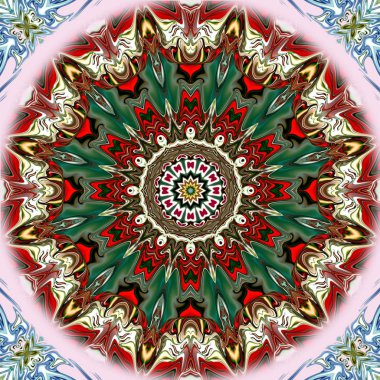 Benzersiz mandala, Oriental yuvarlak desen, mistik motifi, egzotik arka plan. Fantastik fraktal tasarım, geometrik doku parlayan renkli dijital sanat.