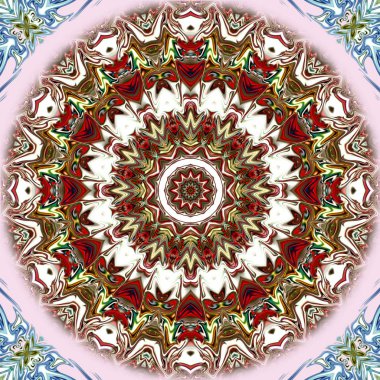 Benzersiz mandala, Oriental yuvarlak desen, mistik motifi, egzotik arka plan. Fantastik fraktal tasarım, geometrik doku parlayan renkli dijital sanat.