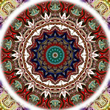 Benzersiz mandala, Oriental yuvarlak desen, mistik motifi, egzotik arka plan. Fantastik fraktal tasarım, geometrik doku parlayan renkli dijital sanat.