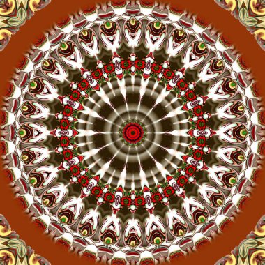 Benzersiz mandala, Oriental yuvarlak desen, mistik motifi, egzotik arka plan. Fantastik fraktal tasarım, geometrik doku parlayan renkli dijital sanat.