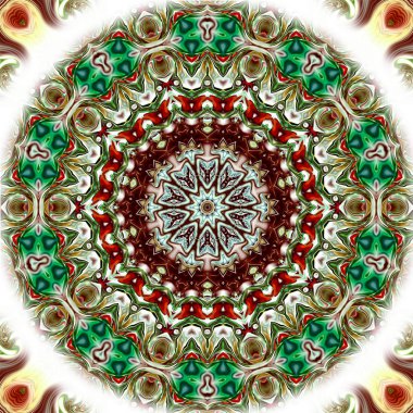 Benzersiz mandala, Oriental yuvarlak desen, mistik motifi, egzotik arka plan. Fantastik fraktal tasarım, geometrik doku parlayan renkli dijital sanat.