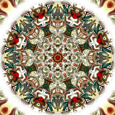 Benzersiz mandala, Oriental yuvarlak desen, mistik motifi, egzotik arka plan. Fantastik fraktal tasarım, geometrik doku parlayan renkli dijital sanat.