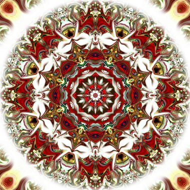 Benzersiz mandala, Oriental yuvarlak desen, mistik motifi, egzotik arka plan. Fantastik fraktal tasarım, geometrik doku parlayan renkli dijital sanat.