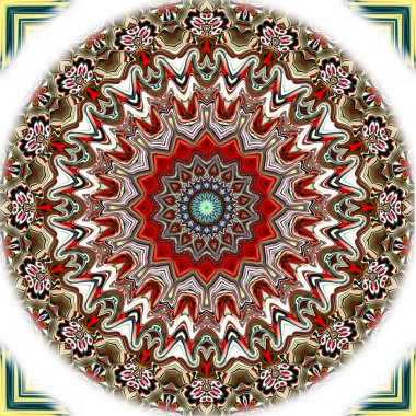 Benzersiz mandala, Oriental yuvarlak desen, mistik motifi, egzotik arka plan. Fantastik fraktal tasarım, geometrik doku parlayan renkli dijital sanat.