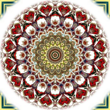 Benzersiz mandala, Oriental yuvarlak desen, mistik motifi, egzotik arka plan. Fantastik fraktal tasarım, geometrik doku parlayan renkli dijital sanat.