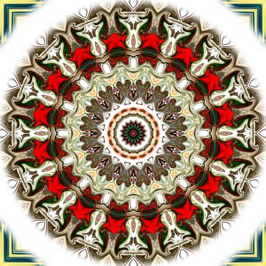 Benzersiz mandala, Oriental yuvarlak desen, mistik motifi, egzotik arka plan. Fantastik fraktal tasarım, geometrik doku parlayan renkli dijital sanat.