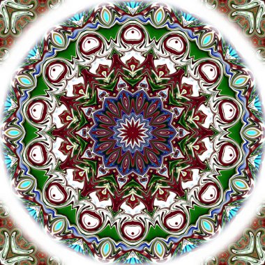 Benzersiz mandala, Oriental yuvarlak desen, mistik motifi, egzotik arka plan. Fantastik fraktal tasarım, geometrik doku parlayan renkli dijital sanat.