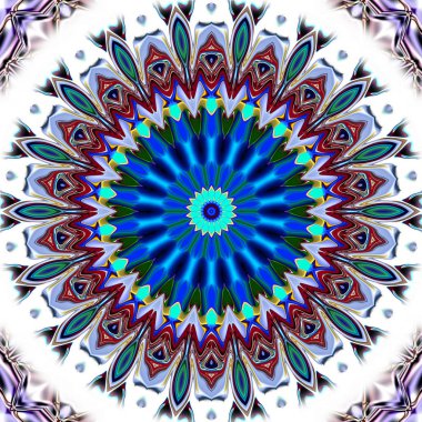 Benzersiz mandala, Oriental yuvarlak desen, mistik motifi, egzotik arka plan. Fantastik fraktal tasarım, geometrik doku parlayan renkli dijital sanat.