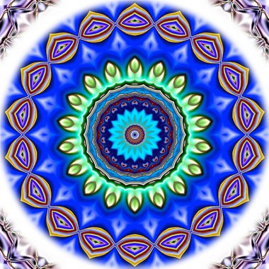 Benzersiz mandala, Oriental yuvarlak desen, mistik motifi, egzotik arka plan. Fantastik fraktal tasarım, geometrik doku parlayan renkli dijital sanat.