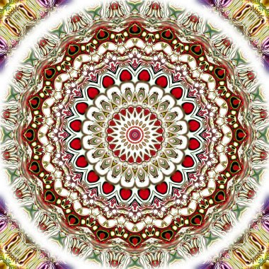 Benzersiz mandala, Oriental yuvarlak desen, mistik motifi, egzotik arka plan. Fantastik fraktal tasarım, geometrik doku parlayan renkli dijital sanat.