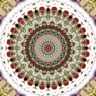 Benzersiz mandala, Oriental yuvarlak desen, mistik motifi, egzotik arka plan. Fantastik fraktal tasarım, geometrik doku parlayan renkli dijital sanat.